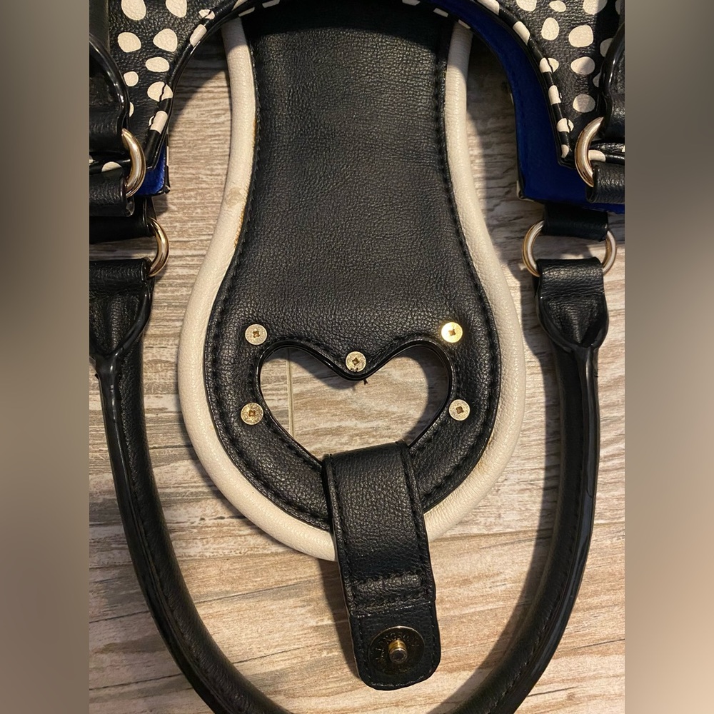 Betsey Johnson black tote bag with polka dots and blue heart - Picture 13 of 16